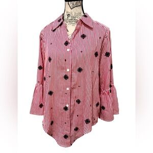 Ruby Rd. Red White and Blue embroidered button down top size Small